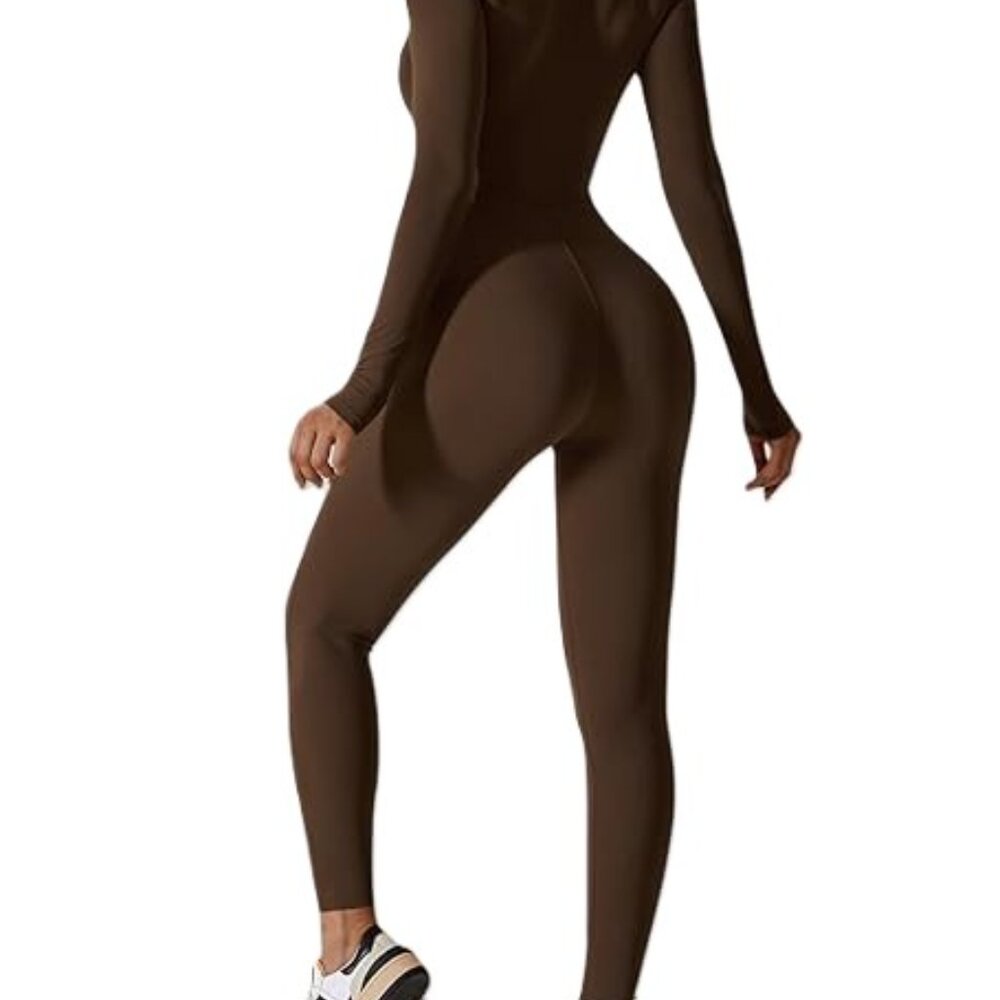 Women’s long‑sleeve zip workout jumpsuit, full‑length stretchy active bodysuit - Picture 7 of 15